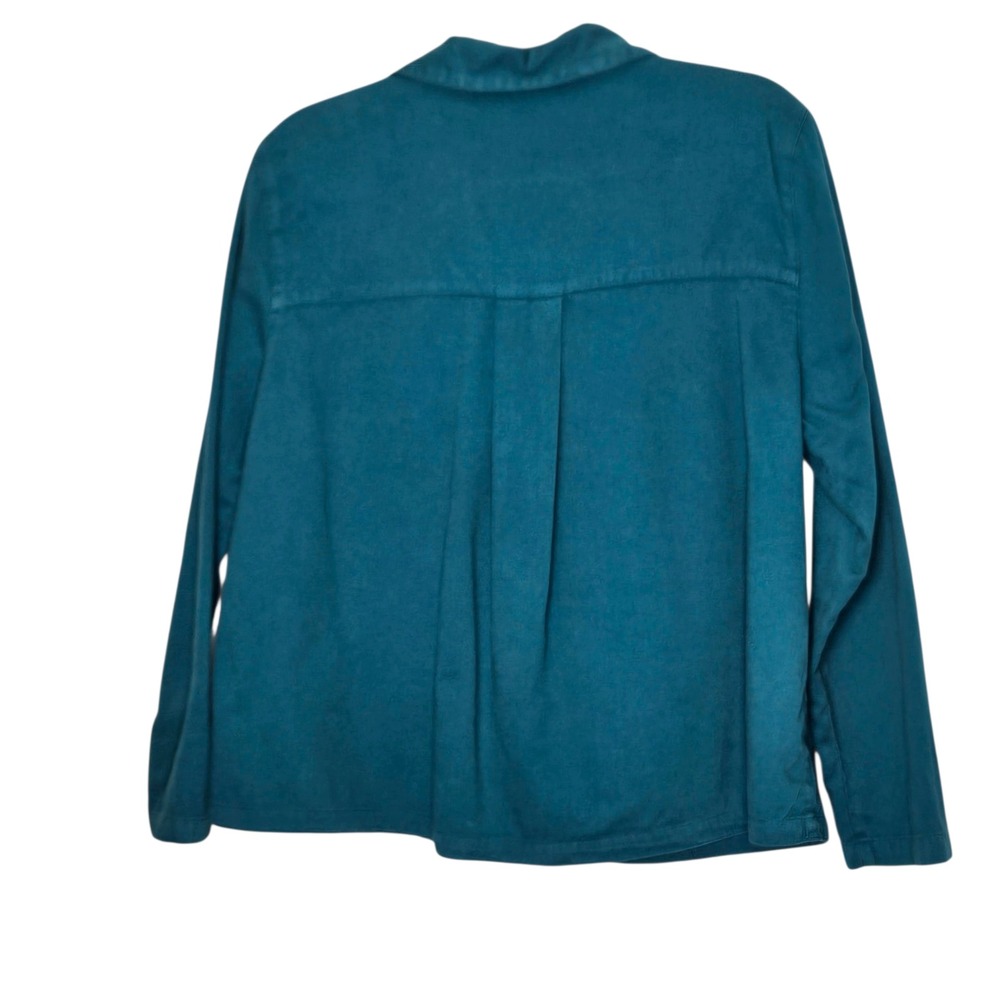 CMC Color Me Cotton Teal Button Down Shirt Jacket Womens Small Lagenlook Coastal - Picture 2 of 7